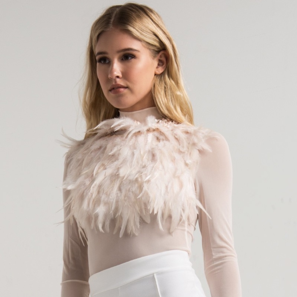 NEW Garcia feather sheer top blouse small